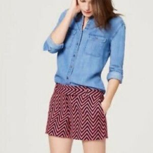 Ann Taylor LOFT Shorts Womens 4 Pink Blue Riviera Knit Zig Zag Flat Front Cotton
